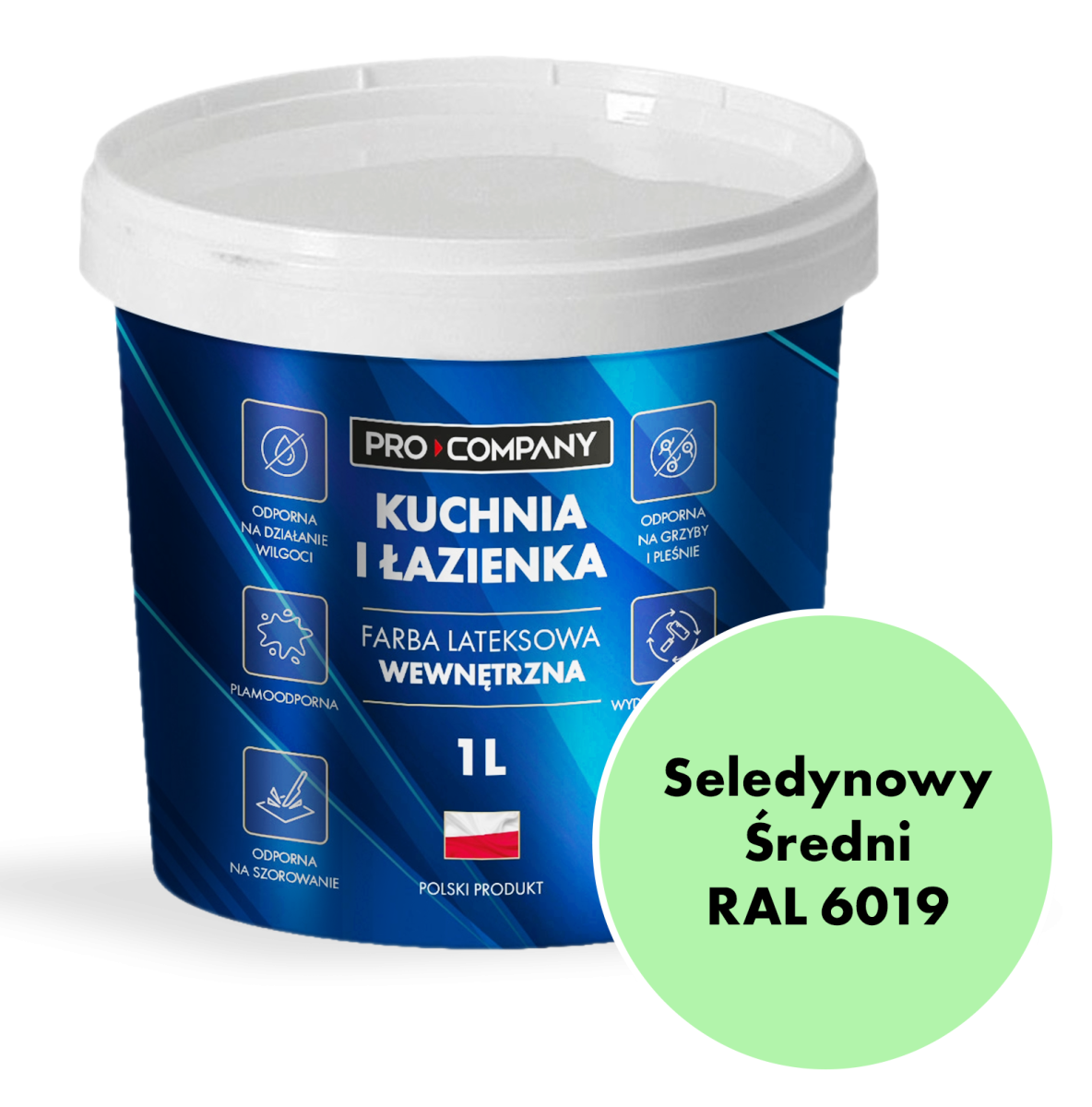 KUCHNIA I ŁAZIENKA farba lateksowa plamoodporna Seledynowy Średni RAL 6019